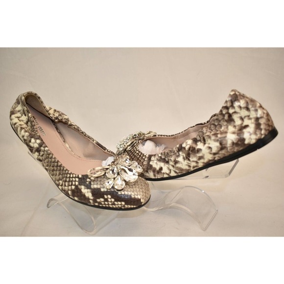 MIU MIU PRADA 5F149C ROCCIA PYTHON PRINT LEATHER CRYSTALS JEWELED BOW FLATS 36.5